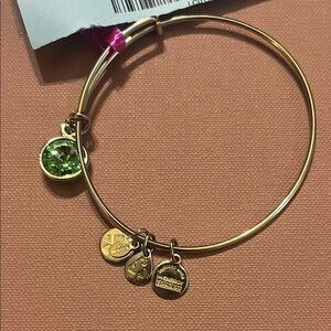 Alex and Ani Gold Bangle Bracelet with Green Charm